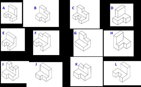 <p>Please match the objects with their three views. </p>