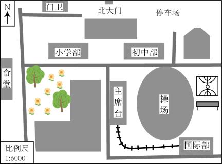 <p>贝贝就读于英才学校初中学部，他绘制了学校平面图并分享给同班同学小宇。结合图文材料，完成下面小题。小宇看图时不清楚图中连接主席台和国际部之间的是走廊还是小路，主要原因是（ ）</p>