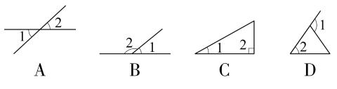 <p>下列四个图形中，∠1＞∠2的是               (     ) </p>