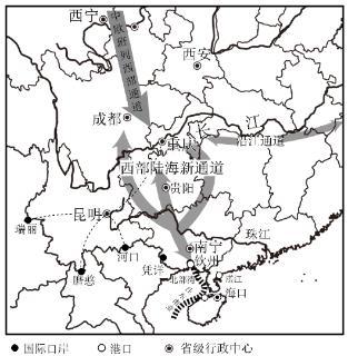 <p>我国西部地区借助<strong>陆海</strong>新通道，通过公路、铁路与港口联运，实现了西部货物在广西大批量出海的历史夙愿。如图为<strong>陆海</strong>新通道和沿江通道位置示意图，完成下面小题。 与传统的江海联运相比，<strong>陆海</strong>新通道的运输优势是（     ） </p>