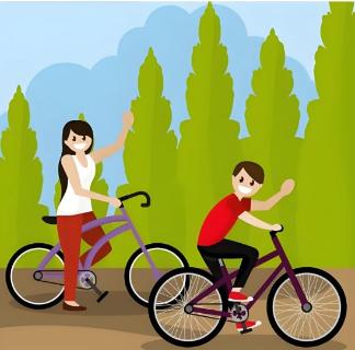 <p>They ride bikes for half an hour to go to the park.</p>
