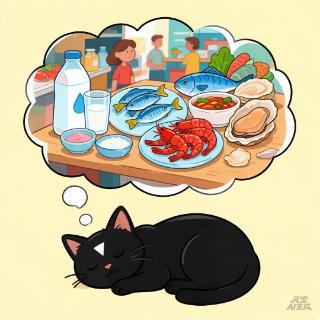<p>The cat is having a _____ about it's favorite foods. </p>